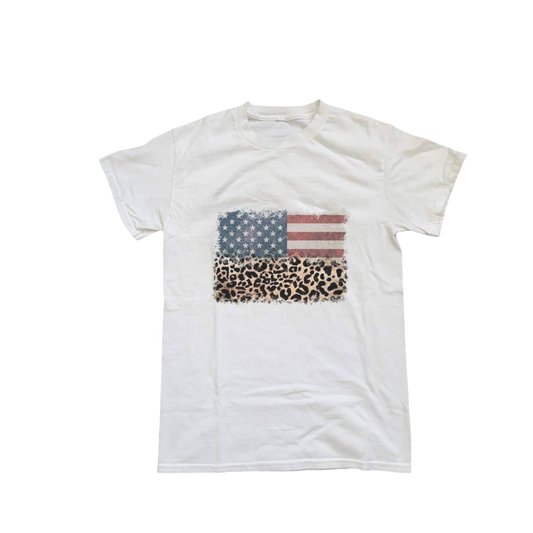 USA Leopard Flag Tee White